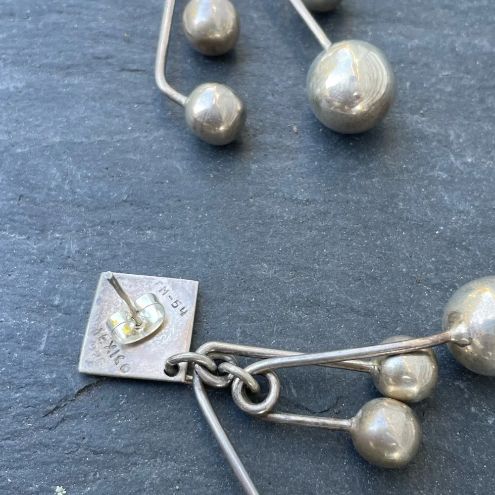 Vintage Taxco Sterling Silver Large Dangly Statement Earrings - Picture 4 of 13